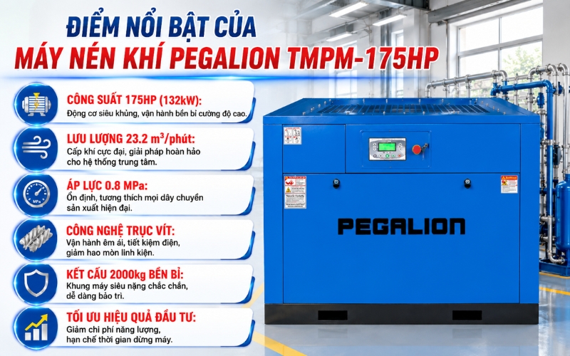 Điểm nổi bật của máy nén khí PEGALION TMPM-175HP