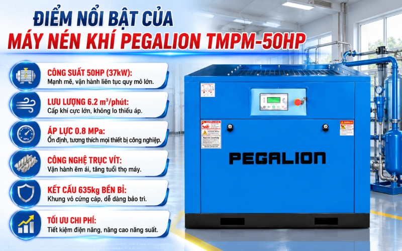 Điểm nổi bật của máy nén khí PEGALION TMPM-50HP