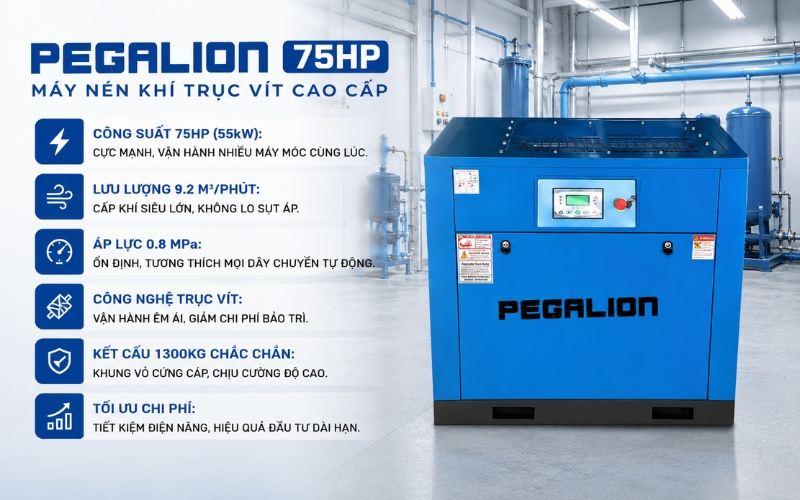 Ưu điểm nổi bật của máy nén khí PEGALION TMPM-75HP