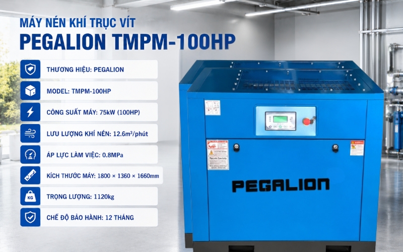 Thông số của máy nén khí trục vít PEGALION TMPM-100HP