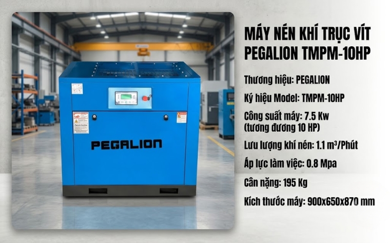 Thông số của máy nén khí trục vít PEGALION TMPM-10HP