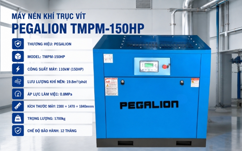 Thông số của máy nén khí trục vít PEGALION TMPM-150HP