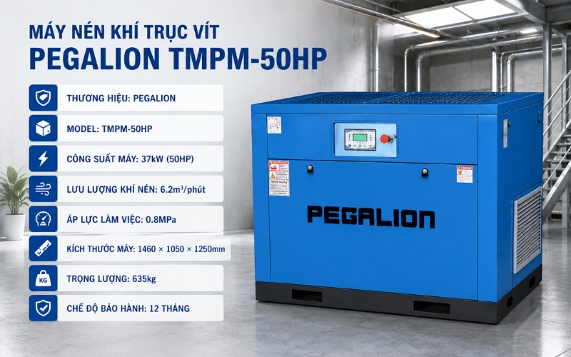Thông số của máy nén khí trục vít PEGALION TMPM-50HP