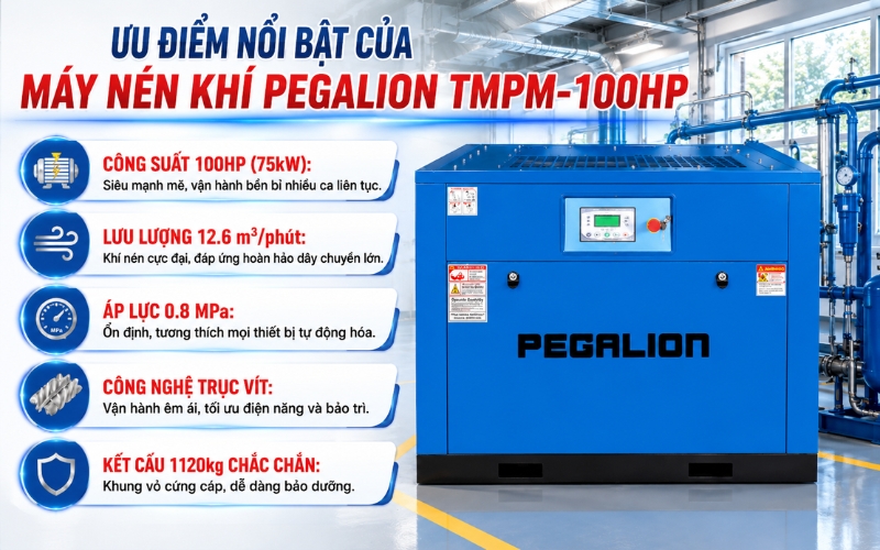 Ưu điểm nổi bật của máy nén khí PEGALION TMPM-100HP