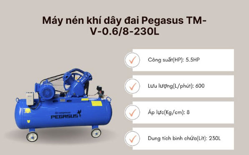 Máy nén khí dây đai Pegasus TM-V-0.6/8-230L