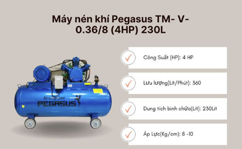 Máy nén khí Pegasus TM- V-0.36/8 (4HP) 230L