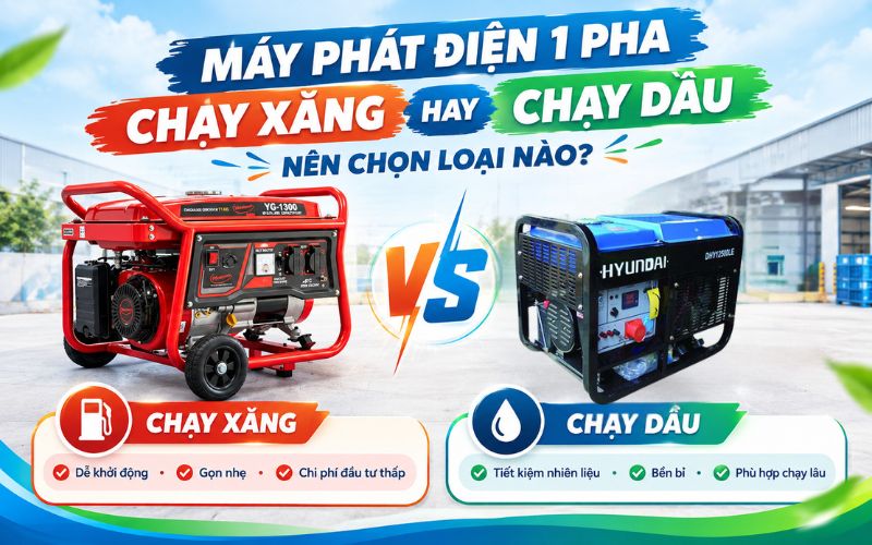Máy phát điện 1 pha chạy xăng hay dầu: Nên chọn loại nào?