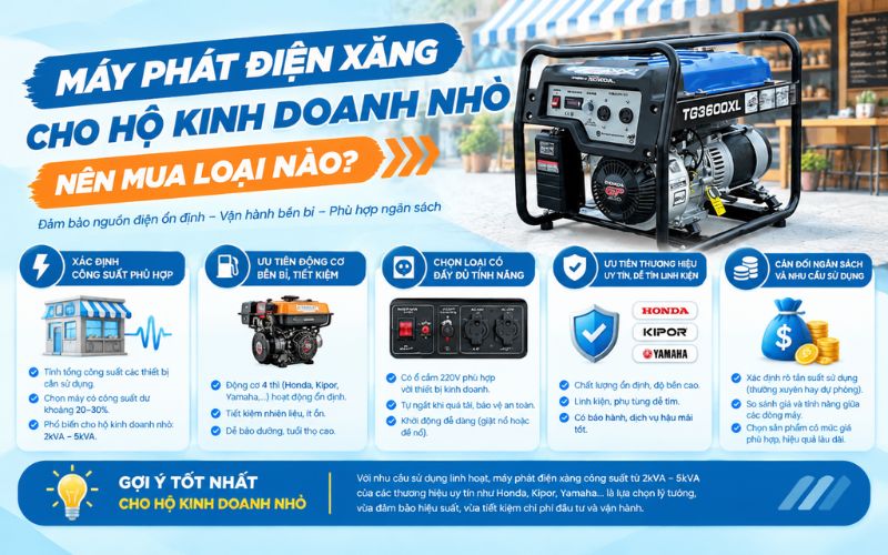 Máy phát điện xăng cho hộ kinh doanh nhỏ: Nên mua loại nào