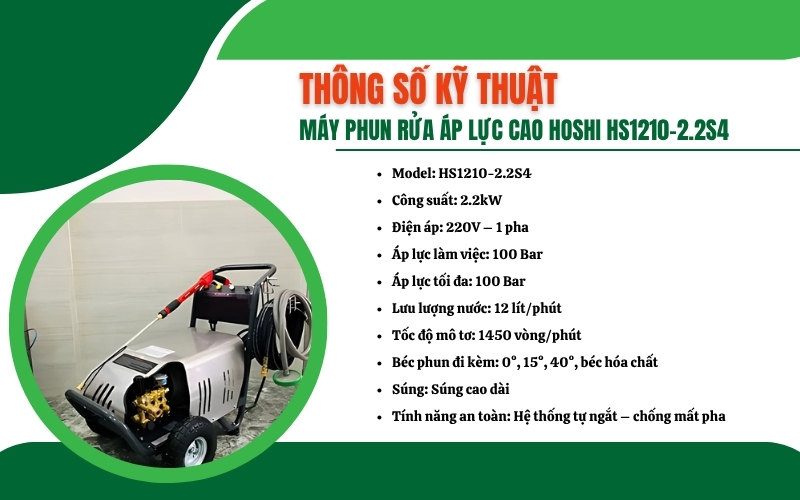 Thông số kỹ thuật của máy phun rửa áp lực cao Hoshi HS1210-2.2S4