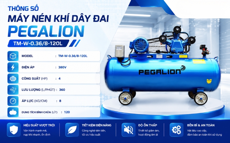 Thông số Máy nén khí dây đai Pegalion TM-W-0.36/8-120L