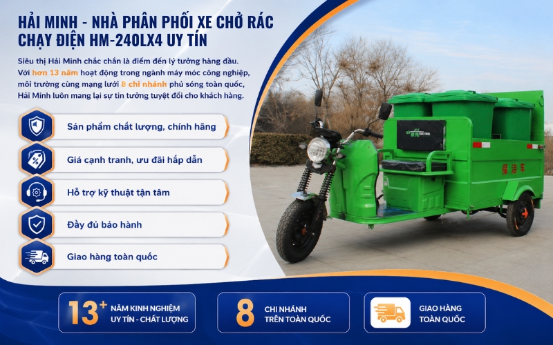 Hải Minh - nhà phân phối Xe chở rác chạy điện HM-240Lx4 uy tín