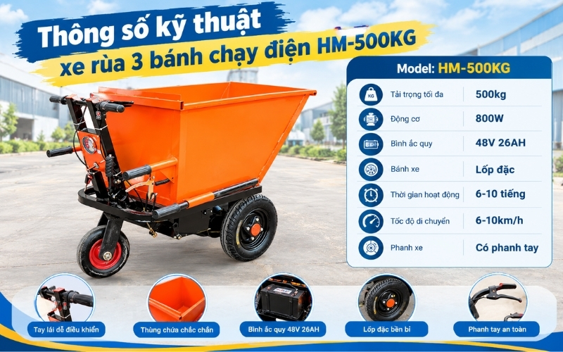 Thông số kỹ thuật xe rùa 3 bánh chạy điện HM-500KG