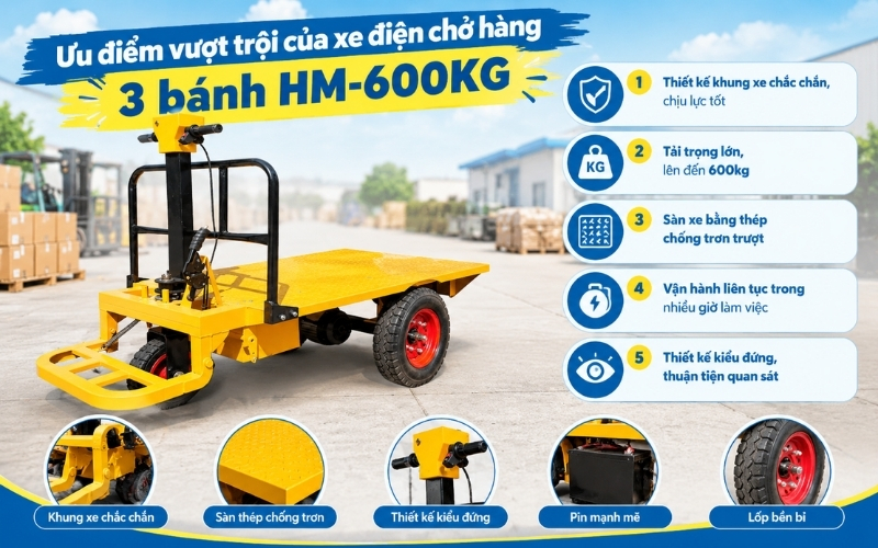 Xe điện chở hàng 3 bánh kiểu đứng HM-600KG