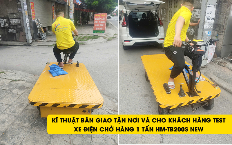 kĩ thuật hải minh bàn giao Xe điện chở hàng 1 tấn HM-TB200S NEW