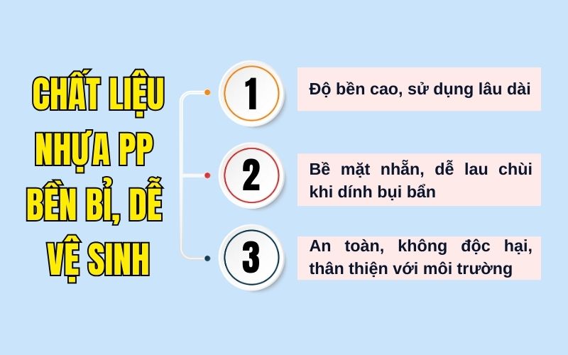 Chất liệu nhựa PP  bền bỉ, dễ  vệ sinh