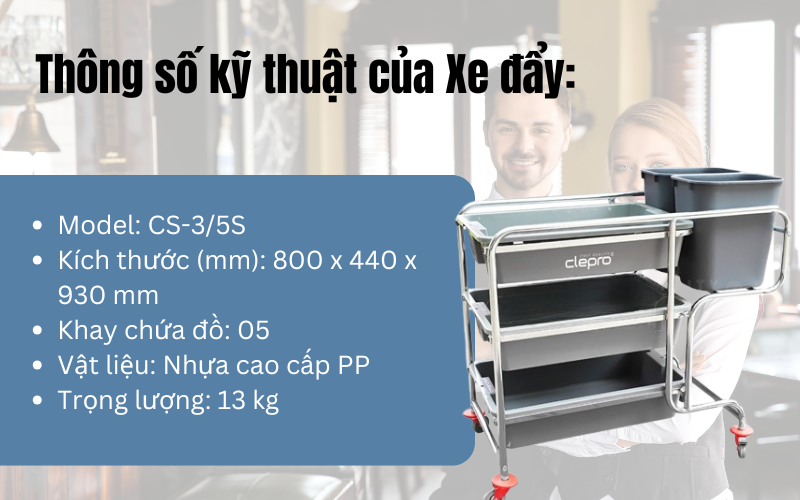 Xe đẩy dọn đồ ăn CLEPRO CS-3/5S