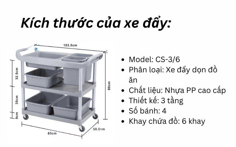 Xe đẩy dọn đồ ăn CLEPRO CS-3/6