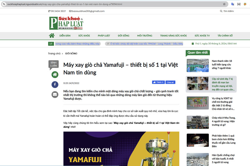 Suckhoephapluat.nguoiduatin.vn | Máy xay giò chả Yamafuji – thiết bị số 1 tại Việt Nam tin dùng