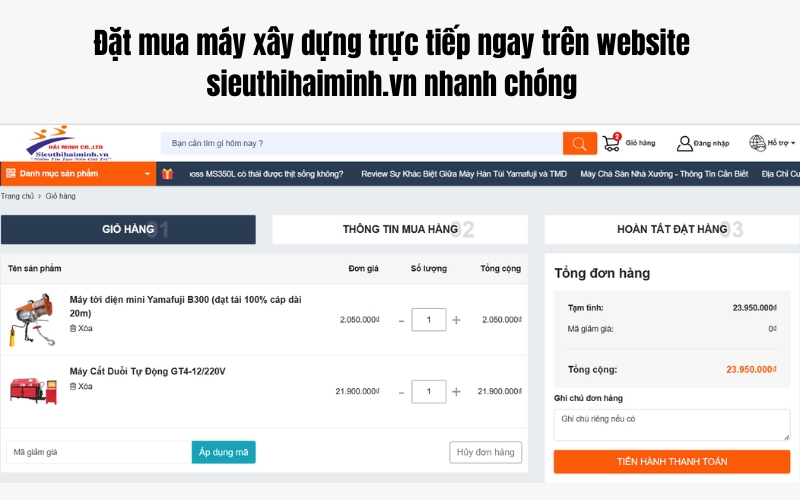 đặt mua máy xây dựng chính hãng tại Hải Minh