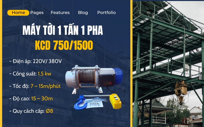 Thông tin máy tời 1 tấn 1 pha KCD 750/1500