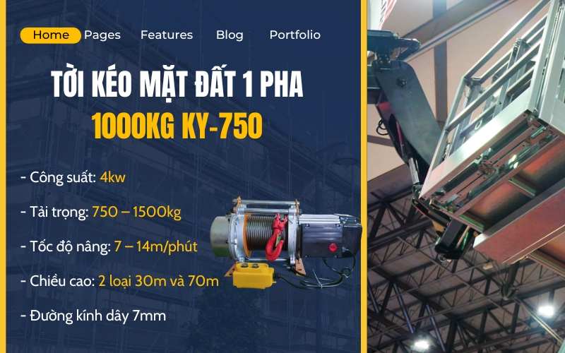 Thông tin tời kéo mặt đất 1 pha 1000kg KY-750