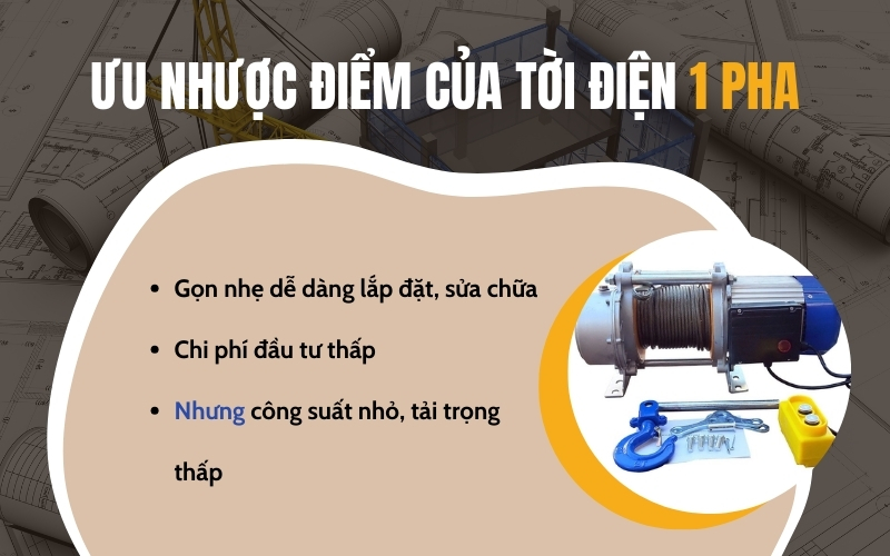 Ưu nhược điểm của máy tời 1 pha