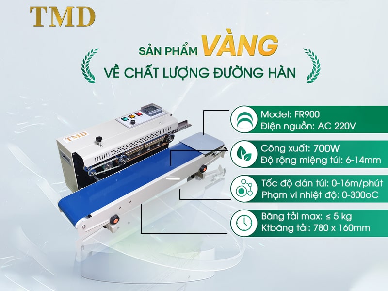Thông số kỹ thuật của Máy hàn miệng túi TMD FR900