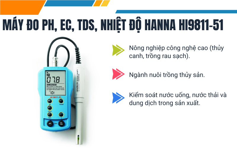 Giới thiệu máy đo pH, ec, TDS, nhiệt độ Hanna HI9811-51