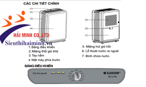 cấu tạo MÁY HÚT ẨM EDISON ED-27B