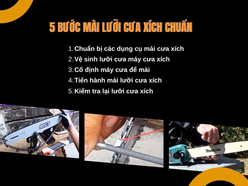 5 bước mài lưỡi cưa xích chuẩn