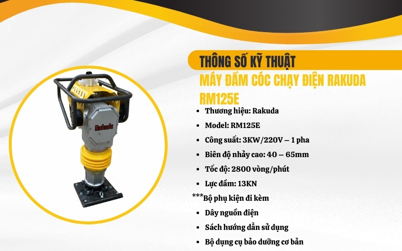 Thông số kỹ thuật của máy đầm cóc chạy điện Rakuda RM125E