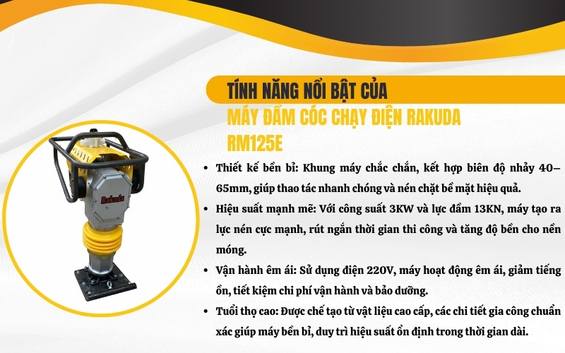 Đặc điểm và tính năng nổi bật của máy đầm cóc Rakuda RM125E
