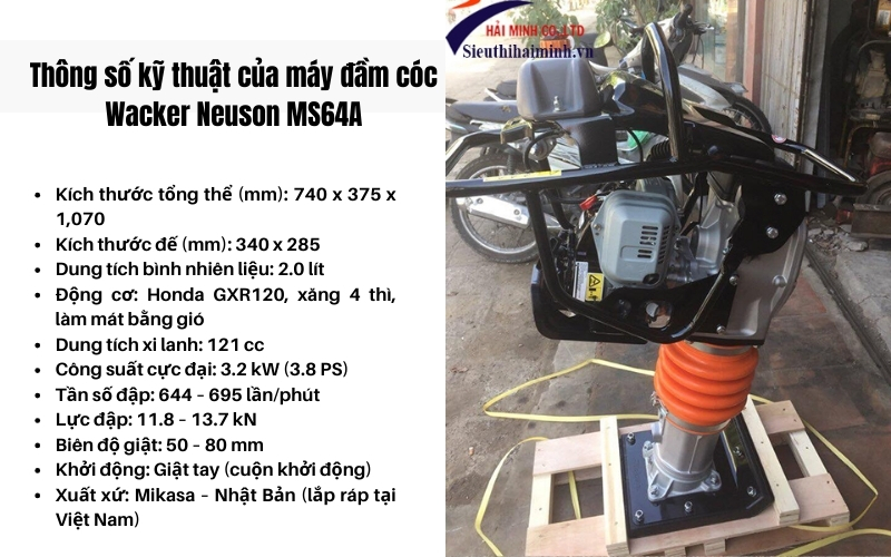 Thông số kỹ thuật của máy đầm cóc Mikasa MT77HR