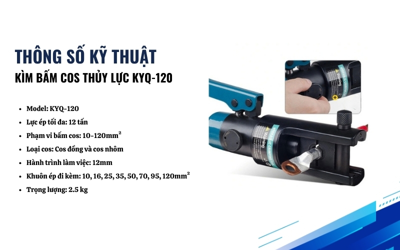 Thông số kỹ thuật của kìm bấm cos thủy lực KYQ-120