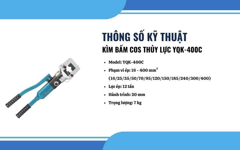 Thông số kỹ thuật của kìm bấm cos thủy lực YQK-400C