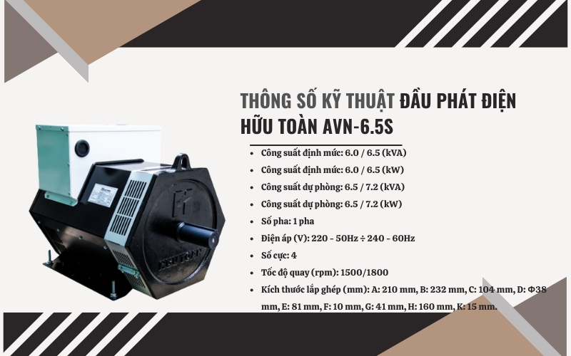 Thông số kỹ thuật của đầu phát điện Hữu Toàn AVN-6.5S