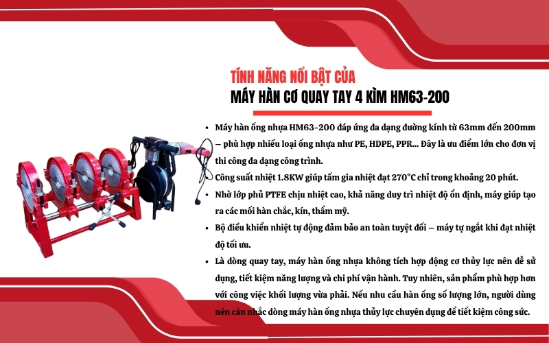 Tính năng nổi bật của máy hàn cơ quay tay 4 kìm HM63-200