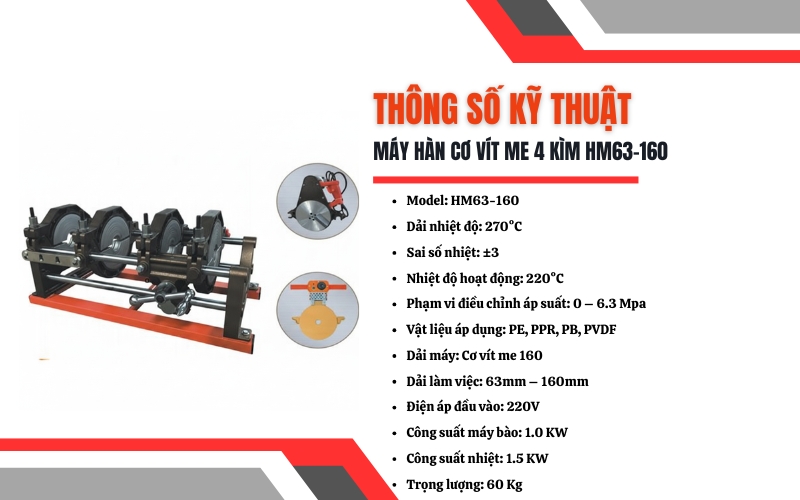 Thông số kỹ thuật của máy hàn cơ vít me 4 kìm HM63-160