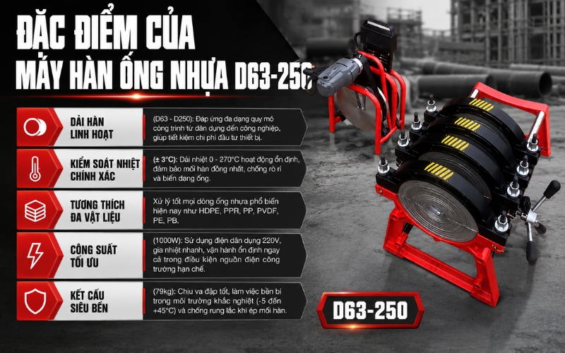 Đặc điểm của máy hàn ống nhựa D63-250