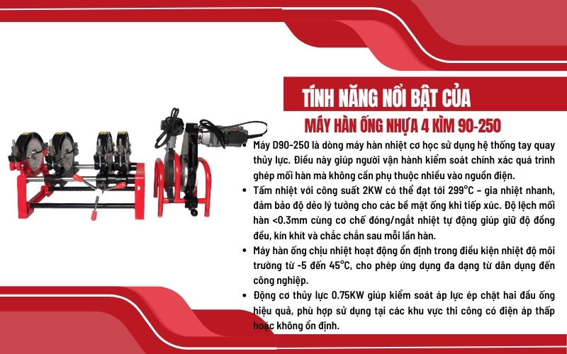 Tính năng nổi bật của máy hàn ống nhựa D90-250