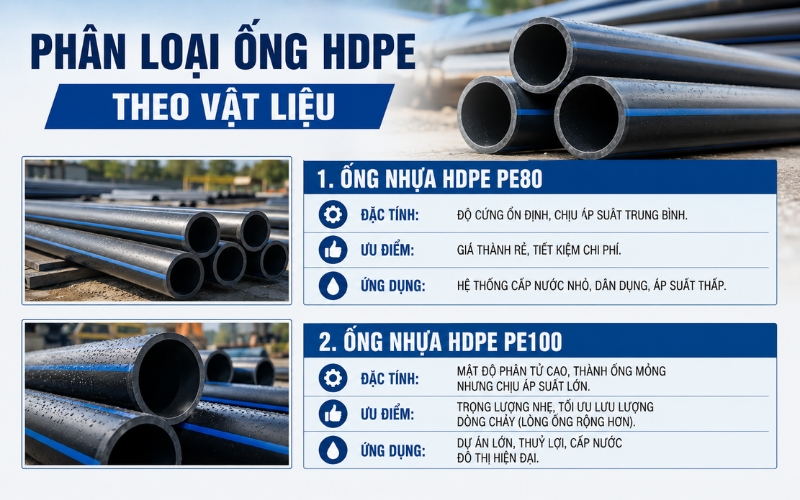 Phân loại ống HDPE dựa trên đặc tính vật liệu