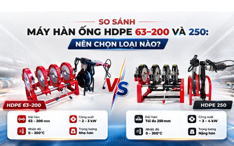 So Sánh Máy Hàn Ống HDPE 63 200 Và 250: Nên Chọn Loại Nào?
