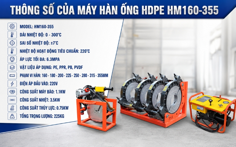 Thông số của máy hàn ống HDPE HM160-355