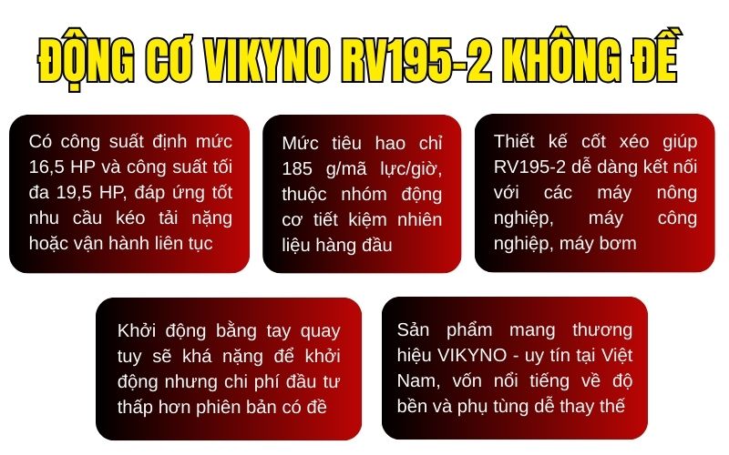 Đặc điểm nổi bật của động cơ VIKYNO RV195-2 cốt xéo