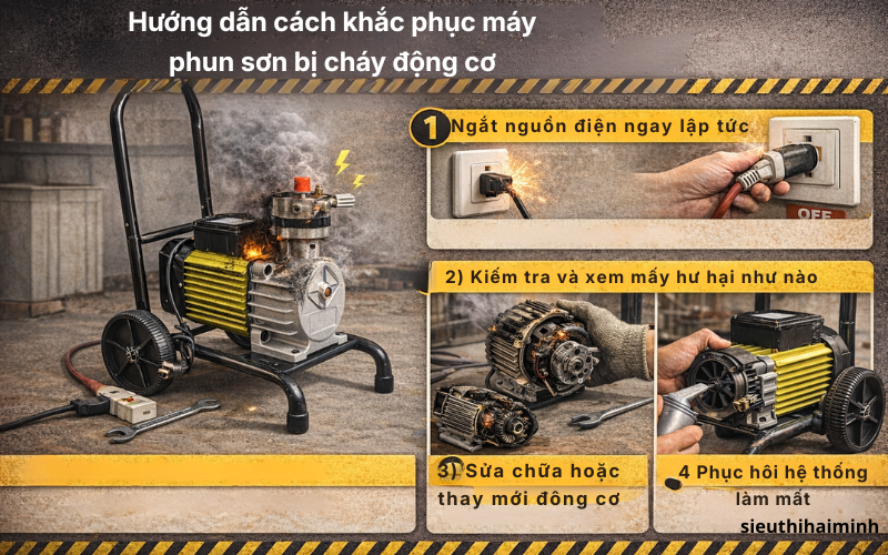 Hướng dẫn cách khắc phục máy phun sơn bị cháy động cơ