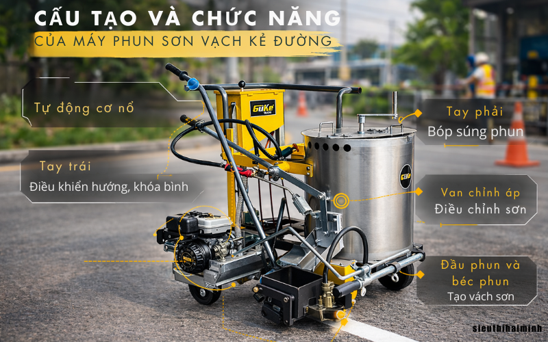 Cấu tạo và chức năng của máy phun sơn vạch kẻ đường
