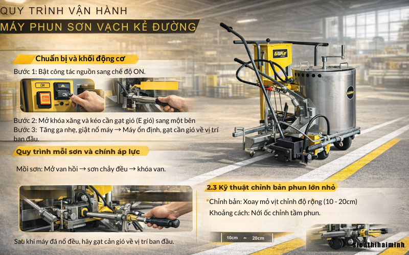 Quy trình vận hành máy phun sơn vạch kẻ đường đạt chuẩn