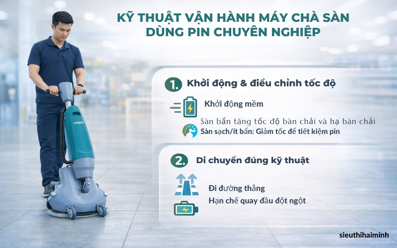 Kỹ thuật vận hành máy chà sàn dùng pin chuyên nghiệp