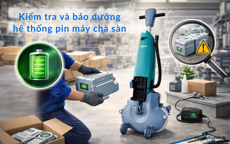 Kiểm tra và bảo dưỡng hệ thống pin máy chà sàn