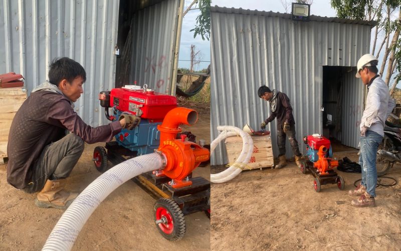 Bàn giao Máy bơm nước đầu nổ Diesel D8 Phi 80